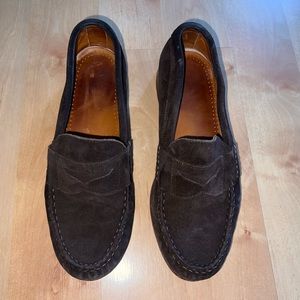 ALLEN EDMONDS SHOES 11 D COLE SUEDE SLIP ON PENNY LOOK BROWN